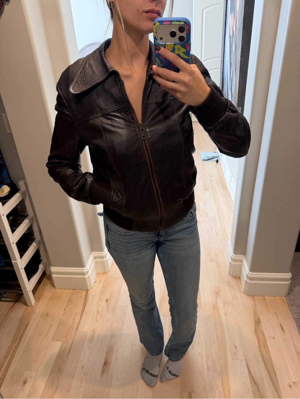 Classic Brown Leather Bomber Jacket